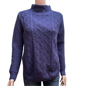 Alya Blue Cowl Neck Pull Over Sweater Cable Knit Small